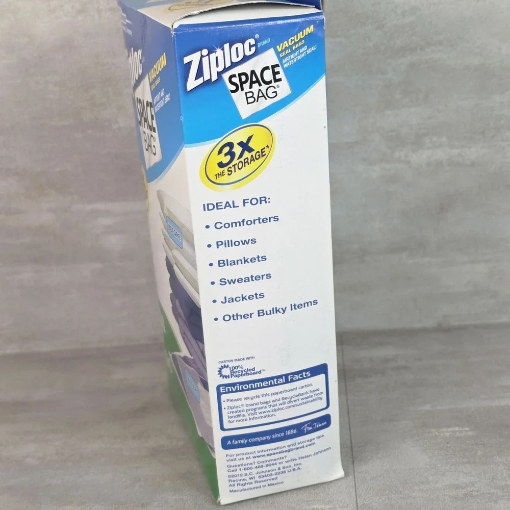 Ziploc Space Bag Pillows & Comforters 2 Jumbo Flats Airtight Waterproof Reusable